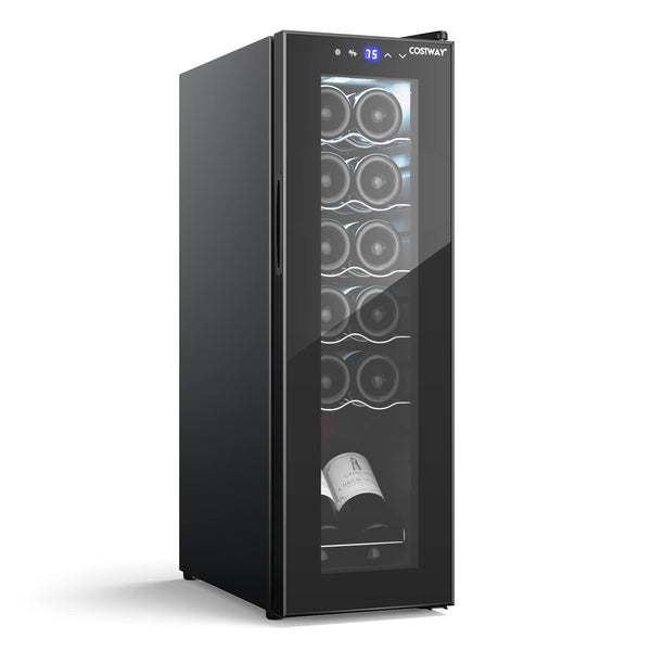 10 Inch Wine Cooler, 12 Bottles Wine Refrigerator w/Digital Temperature Control, Double-Layer Door