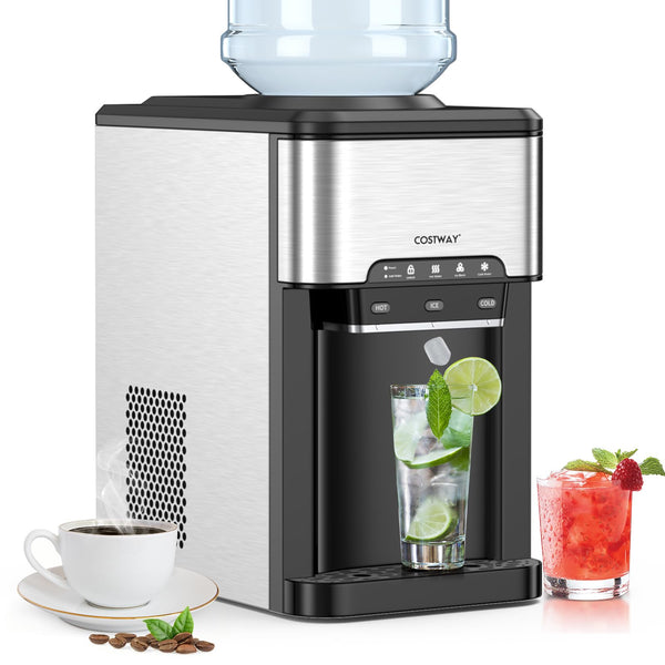 Water Dispenser with Ice Maker, 3-in-1 Countertop Hot/Cold Dispenser with Ice Machine