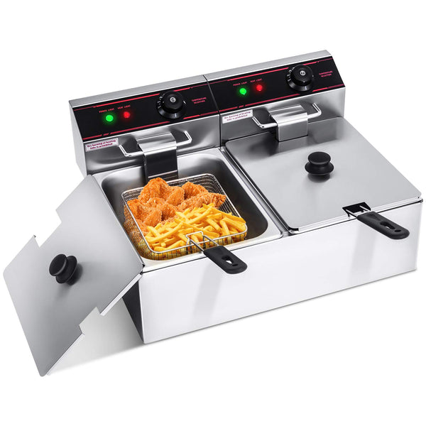 ARLIME Commercial Deep Fryer, 3400W Countertop Electric Fryers w/Basket Large Dual Tank Chicken Chips Fryer 2 x 5.8QT/5.5L