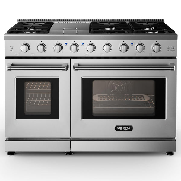 48 Inches Natural Gas Range, with 7 Burners Cooktop & Double Ovens, Storage Drawer