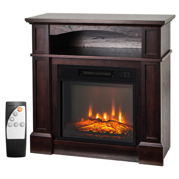 32-inch Electric Fireplace with Mantel, 1400W Adjustable Freestanding Heater with Remote Control