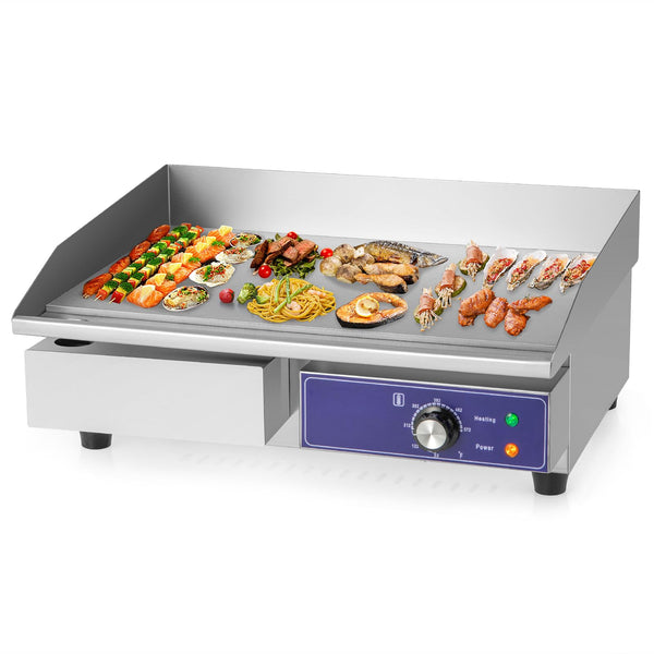 Commercial Electric Griddle, 2000W 22” Flat Top Griddle, Stainless Steel Frame & Drip Tray