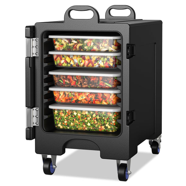 ARLIME Insulated Food Pan Carrier with Wheels, End-Loading Hot Box for 5 Full-Size Pans