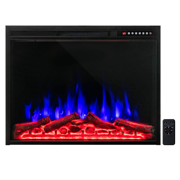 34-Inch Electric Fireplace, Wall-Mounted and Recessed Fireplace Heater with 4 Flame and Log Colors