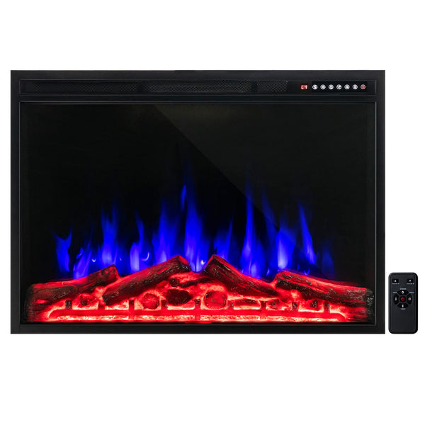 37-Inch Electric Fireplace, Wall-Mounted and Recessed Fireplace Heater with 4 Flame and Log Colors