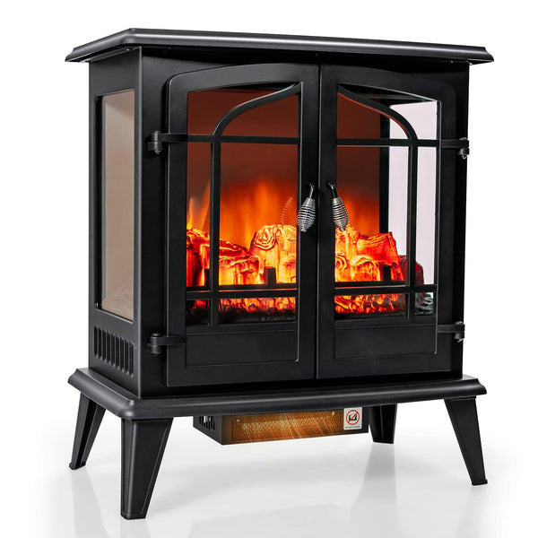 25 Inches Electric Fireplace Stove, 1400 W Freestanding Fireplace Heater, Indoor Electric Stove Heater