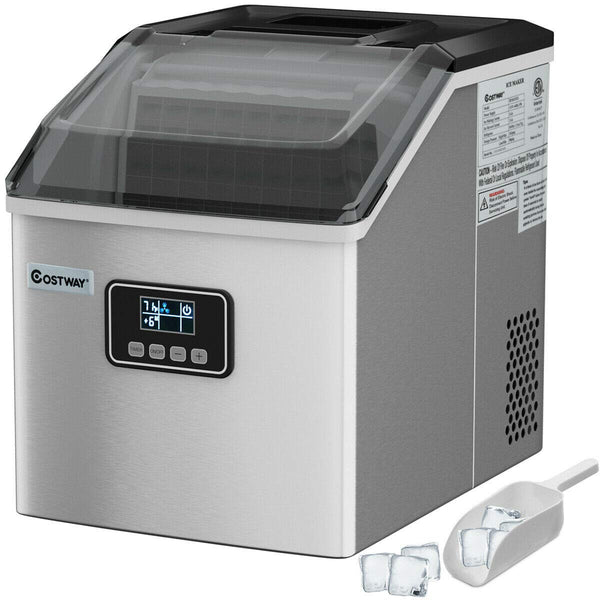 Ice Maker Countertop, 48LBS/24H Automatic Ice Stainless Steel Machine with Self-Cleaning Function