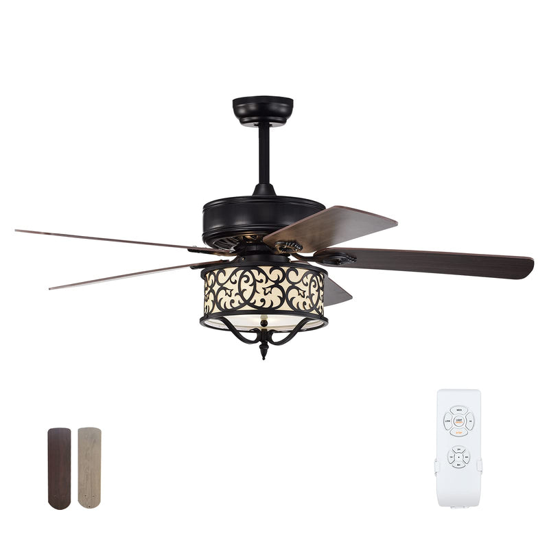 52 Inches Ceiling Fan with Remote Control, Retro Ceiling Fan with Reversible Motor (Bronze)