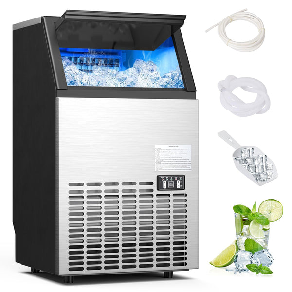 Commercial Ice Maker Machine, 110LBS/24H Stainless Steel Under Counter/Freestanding Self Cleaning Ice Machine with 24H Timer