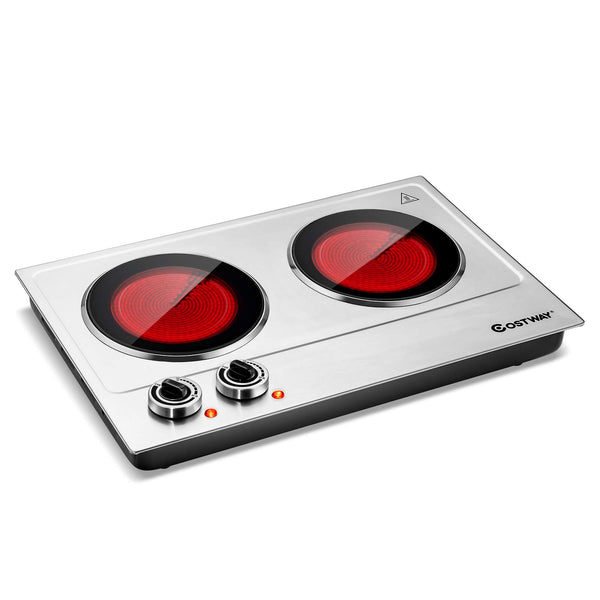 Arlime Double Electric Infrared Burner, Stainless Steel Countertop Ceramic Cooktop