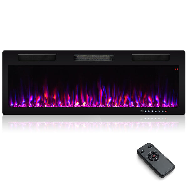 50 Inch Electric Fireplace Recessed and Wall Mounted, 750W/1500W Electric Fireplace Heater with Remote