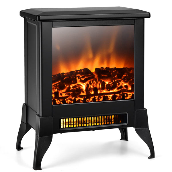 Electric Fireplace Heater Freestanding, 1400W Compact Fireplace Stove w/Realistic Flame Effect
