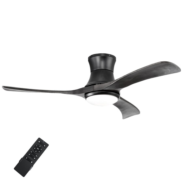 52 Inches Ceiling Fan with LED Light and Remote Control, Flush Mount Ceiling Fan with 6 Wind Speeds (Black)