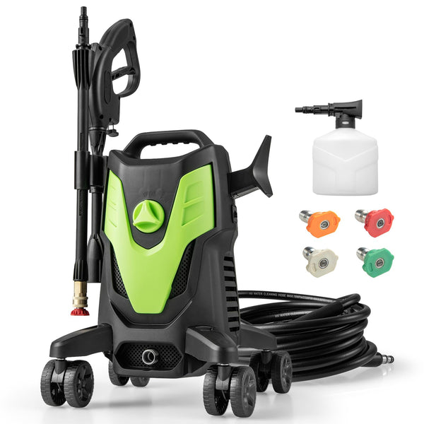 Electric Pressure Washer with 4 Universal Wheels, 2400 PSI High Pressure Cleaner Machine with 4 Nozzles and Soap Bottle