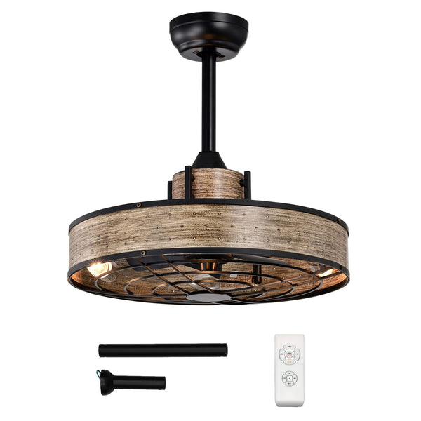 20" Caged Ceiling Fan with Light, Enclosed Ceiling Fan w/ 3 Wind Speeds, 4H Timer & Reversible Motor