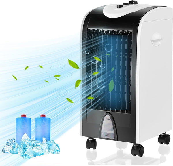 ARLIME Evaporative Air Cooler, Windowless Swamp Cooler Fan & Humidifier with 3 Modes, 3 Speeds, 2 Ice Boxes