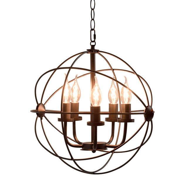 Pendant Light, Industrial 5-Light Metal Chandelier, Rustic Ceiling Hanging Light with Iron Tube & 59" Chain