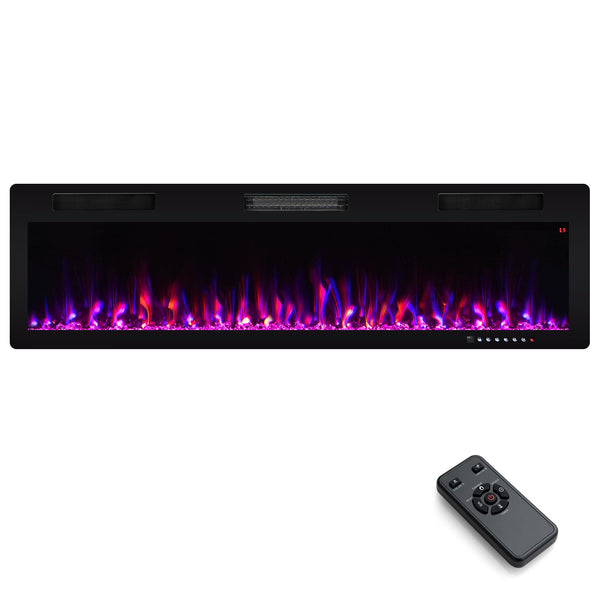 60 Inch Electric Fireplace Recessed and Wall Mounted, 750W/1500W Electric Fireplace Heater with Remote