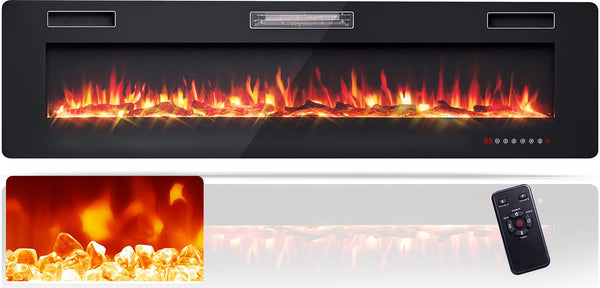 68 Inches Recessed Electric Fireplace, in-Wall & Wall Mounted Electric Heater with Adjustable Flame Color & Speed