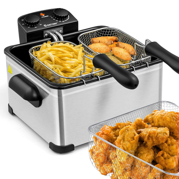 Deep Fryer with Basket, 5.3Qt Stainless Steel Electric Oil Fryer w/Adjustable Temperature, Timer