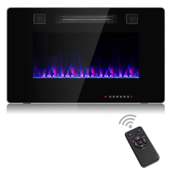 30-Inch Electric Fireplace, 750W/1500W Wall Recessed and Mounted Fireplace Insert with Remote Control