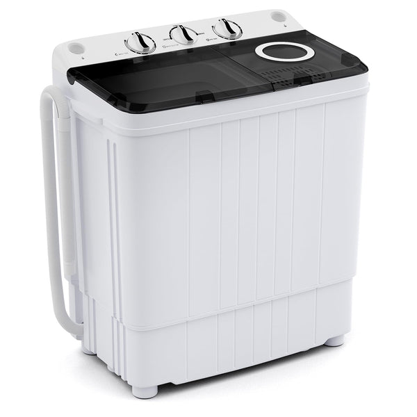 Portable Washing Machine, 17.6lbs Compact Portable Washer Twin Tub Combo with Pump Drain (Black & White)