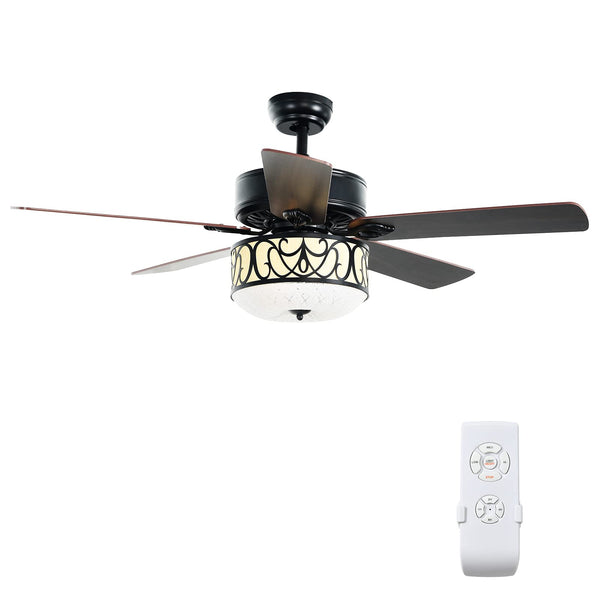 52” Ceiling Fan w/Lights & Remote Control, Lighting Fan w/5 Reversible Blades, 3 Wind Speed
