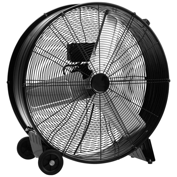 Industrial Drum Fan, 24 Inch 3-Speed Barrel High-Velocity Air Circulator Fan with Built-in Wheels & Aluminum Blades