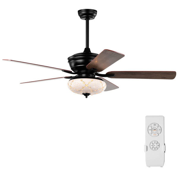 52-Inch Ceiling Fan with Remote Control, Crystal Ceiling Fan with 3 Wind Speeds and 5 Reversible Blades