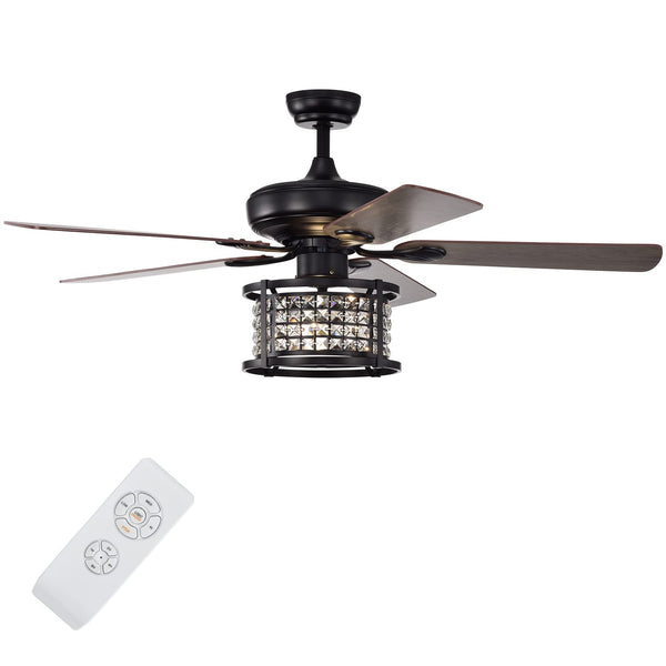 52-Inch Ceiling Fan Light, Crystal Ceiling Fan with Lights & Remote Control (Matte Black)