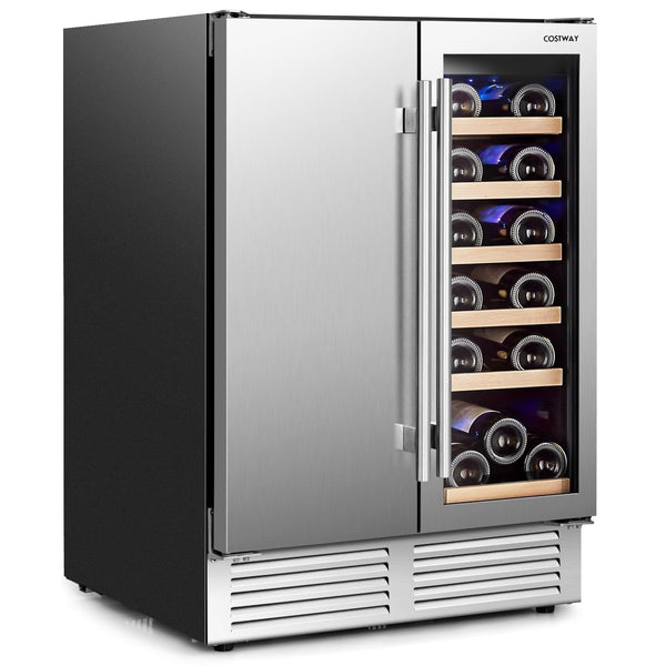 Wine and Beverage Refrigerator, 24 Inch Dual Zone Under Counter Wine Beverage Cooler with Lock