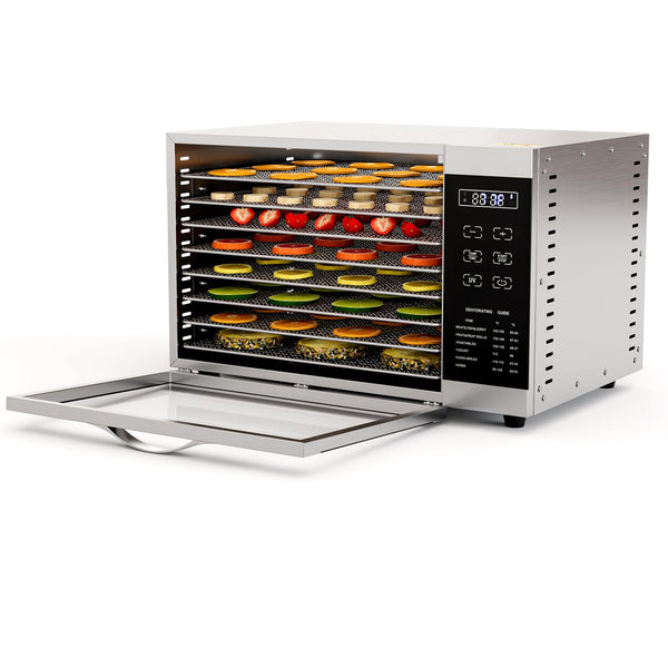 ARLIME Food Dehydrator, Fruit Dryer w/ 8 Detachable Stainless Steel Mesh Trays, 85°F-160°F Temperature Control