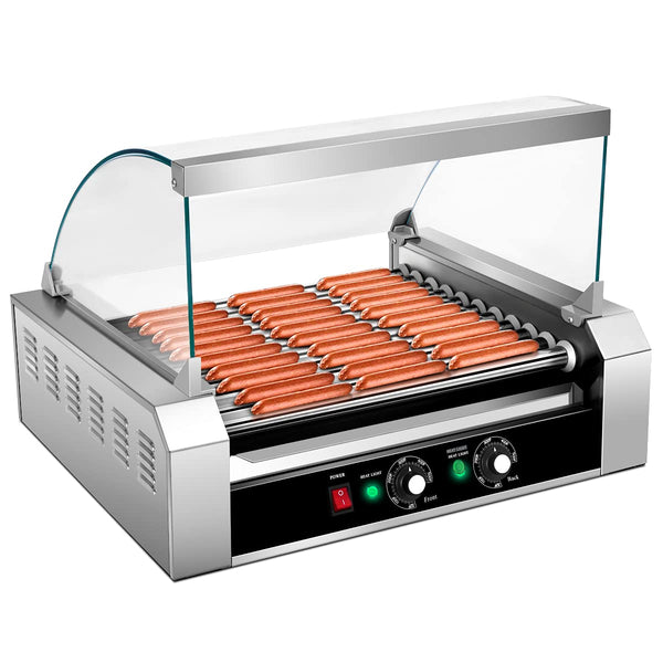 Hot Dog Roller Machine, 11 Non-Stick Rollers 30 Sausage Grill Cooker with Removable Stainless Steel Drip Tray