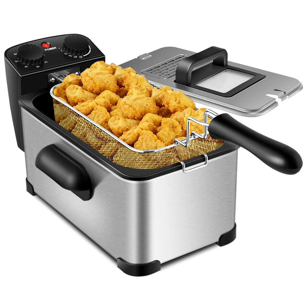 Deep Fryer with Basket, 3.2Qt Stainless Steel Electric Oil Fryer w/Adjustable Temperature, Timer