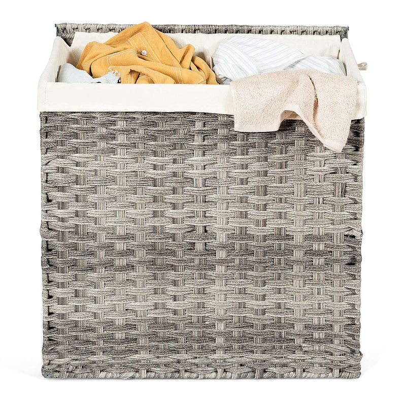 ARLIME Handwoven Laundry Hamper, Foldable Divided Laundry Basket