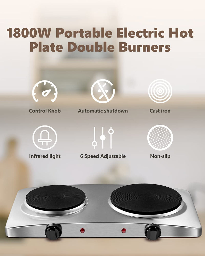 Arlime Electric Hot Plate, Double Hot Plate for Cooking, Electric Countertop Burners Portable with 6 Speed Adjustable Thermostats