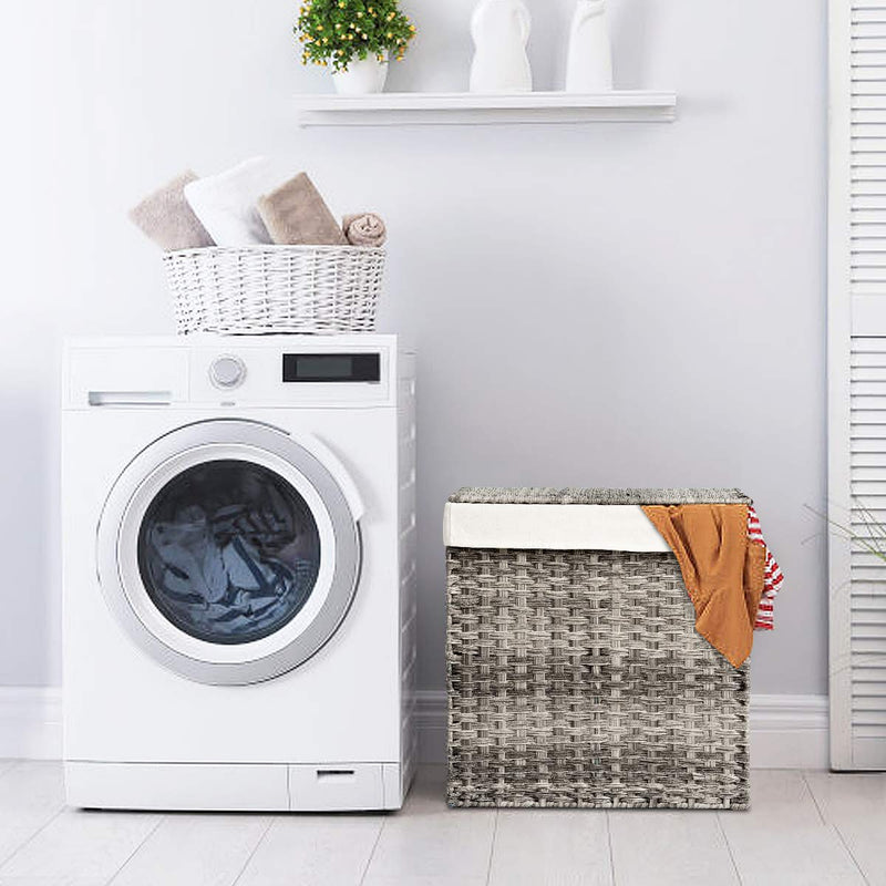 ARLIME Handwoven Laundry Hamper, Foldable Divided Laundry Basket