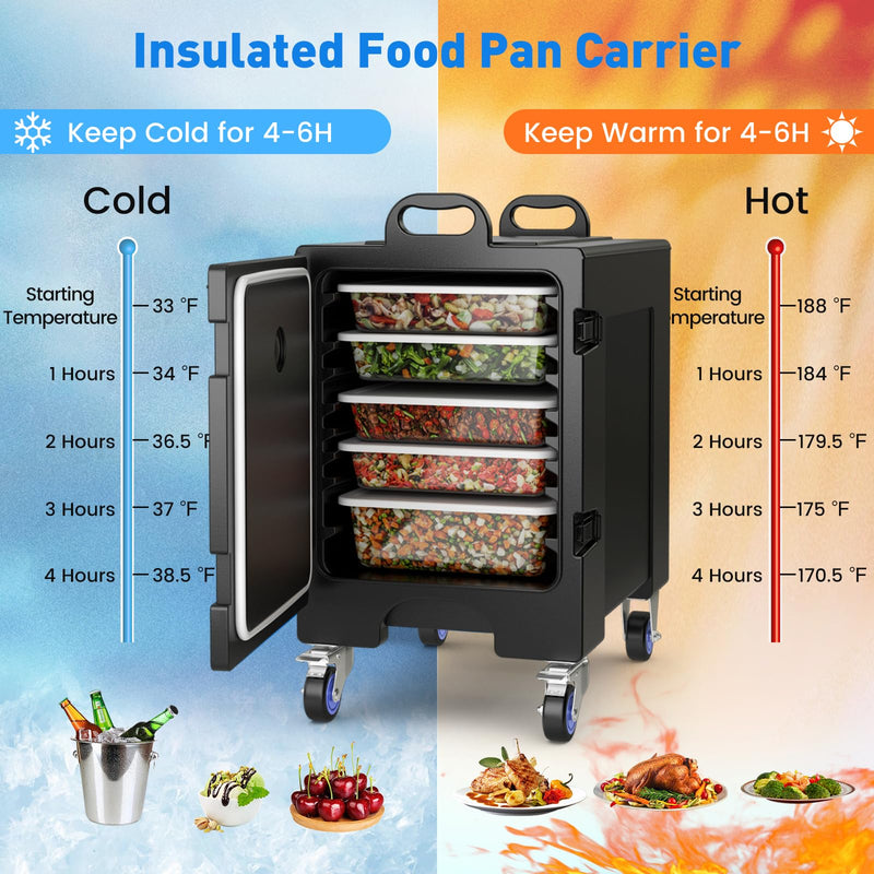 ARLIME Insulated Food Pan Carrier with Wheels, End-Loading Hot Box for 5 Full-Size Pans