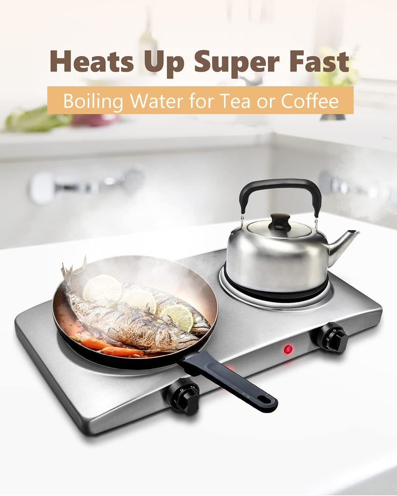 Arlime Electric Hot Plate, Double Hot Plate for Cooking, Electric Countertop Burners Portable with 6 Speed Adjustable Thermostats