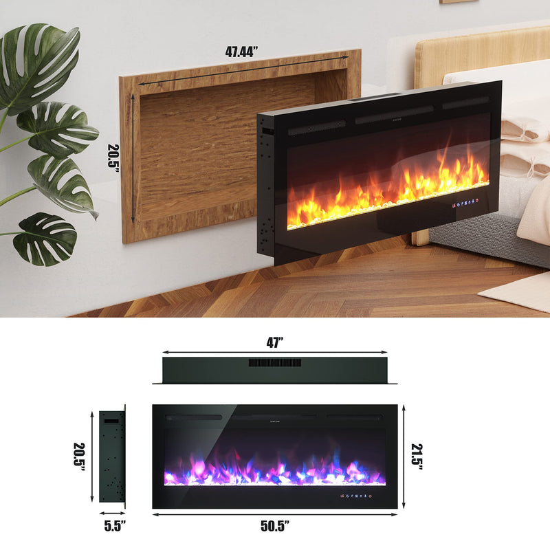 ARLIME 50” Recessed Electric Fireplace 750W/1500W Wall Mounted & in Wall
