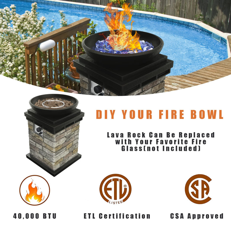 ARLIME Outdoor Propane Burning Fire Bowl, 40,000 BTU Outdoor Gas Fire Pit with Free Lava Rocks