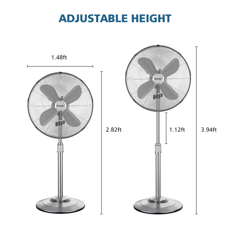 ARLIME 16 Inch Oscillating Standing Floor Fan, All Metal Pedestal Fan with Height Adjustable