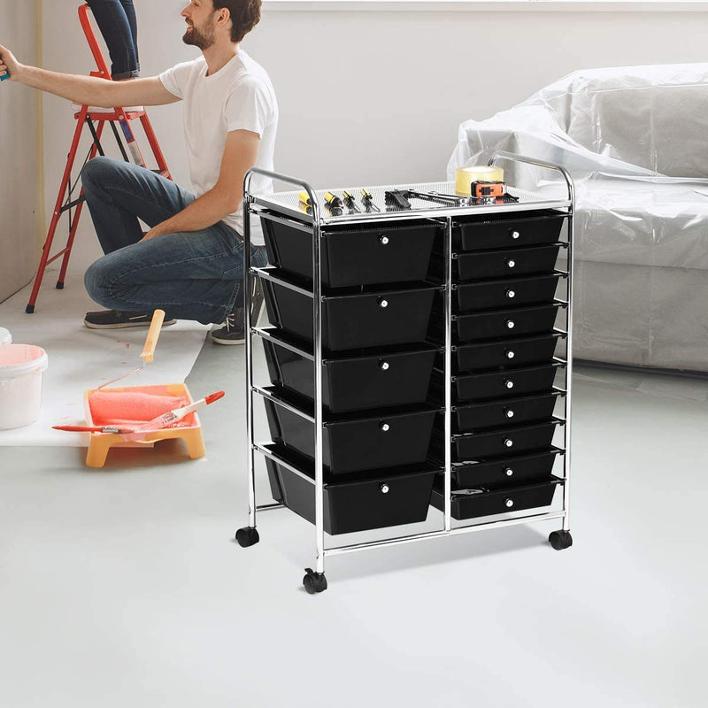 ARLIME 15-Drawer Storage Cart, 15 Drawer Trolley, Rolling Organizer Cart