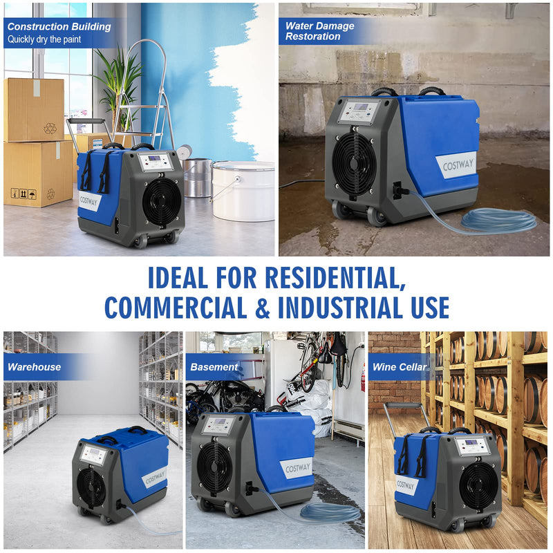 180 PPD Commercial Dehumidifier, Industrial Dehumidifier with 24.6ft Drain Hose, Pump, Auto Defrost & Memory Starting